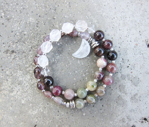 27 Bead in Watermelon Tourmaline, Purple Phantom Quartz, Rose Quartz and Moonstone