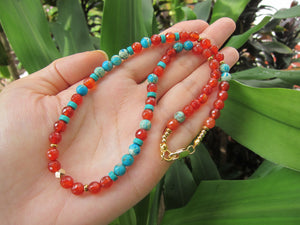 Carnelian and Aqua Turquoise Jasper Choker Necklace in 14K Gold Vermeil Finished