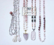 SALE - Bohemian Pink Opal, Pyrite, Rose Quartz Pendant Mala Necklace