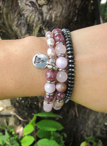 27 Bead Mala Bracelet in Kunzite and Lepidolite