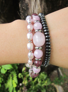 27 Bead Mala Bracelet in Kunzite and Lepidolite