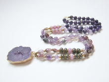 SALE - Ametrine, Amethyst, Charoite, Kunzite, Druzy Pendant Beaded Mala Necklace