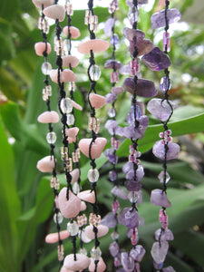 SALE - Bohemian Pink Opal, Rose Quartz Layering Necklaces - 60 inches long