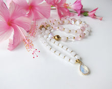 SALE - Rose Quartz, Selenite, Mystic Pink Quartz, Clear Quartz 3X Wrap Bracelet (convertible to necklace)