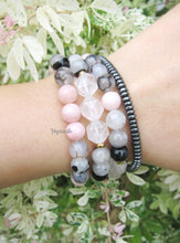 Pink Opal, Black White Tourmaline Mala Bracelet - October Birthstone