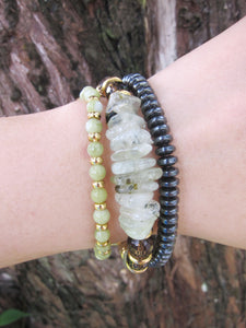 SALE - 27 Bead Mala in Smoky Quartz, Sunstone, Prehnite Bracelet