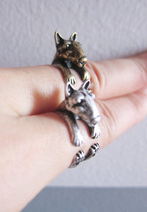 Animal Bull Terrier Dog Ring; Animal Wrap Ring; Puppy Dog Ring; Adjustable Puppy Dog Ring