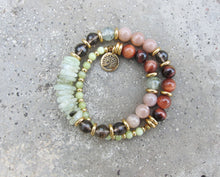 SALE - 27 Bead Mala in Smoky Quartz, Sunstone, Prehnite Bracelet