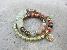 SALE - 27 Bead Mala in Smoky Quartz, Sunstone, Prehnite Bracelet