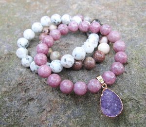 SALE - 3 piece set; Lepidolite, Sesame Jasper, Chohua Jasper Mala Bracelet Set