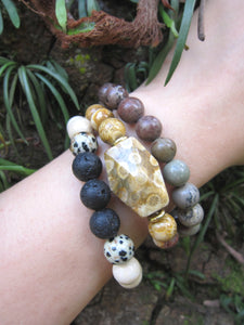 3 piece set - Fossil Coral + Jasper Mala Stack Bracelets (10mm)