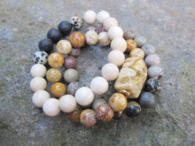 3 piece set - Fossil Coral + Jasper Mala Stack Bracelets (10mm)