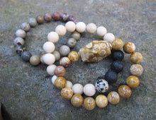 3 piece set - Fossil Coral + Jasper Mala Stack Bracelets (10mm)