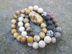 3 piece set - Fossil Coral + Jasper Mala Stack Bracelets (10mm)