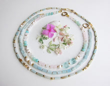 Rose Quartz, Freshwater Pearl, Blue Quartz Beaded Necklace