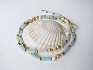 Amazonite and Mother of Pearl - finished in Gold Platinum CZ Clasp