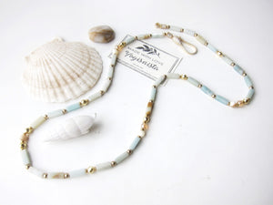 Amazonite and Mother of Pearl - finished in Gold Platinum CZ Clasp