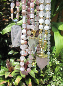 Tourmaline, Garnet, Strawberry Quartz with Bullet Point Quartz Pendant Necklace