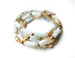 Amazonite and Mother of Pearl - finished in Gold Platinum CZ Clasp