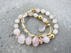 Rose Quartz, Citrine Quartz - Love, Fertility, Good Luck Mala Bracelet