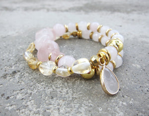 Rose Quartz, Citrine Quartz - Love, Fertility, Good Luck Mala Bracelet