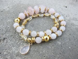 rose quartz citrine quartz gold beads bracelet