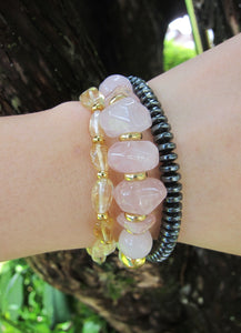 Rose Quartz, Gold Hematite and Citrine Beaded Mala Bracelet for fertility, love and good luck