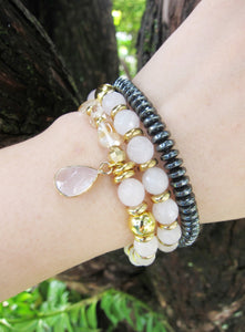 Rose Quartz, Citrine Quartz - Love, Fertility, Good Luck Mala Bracelet