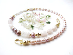 Rose Quartz, Blush Pink Baroque Pearl Necklace