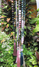 SALE - 108 Bead Mala in Pink and Phantom Quartz w/ Emerald Green Bee Cap Tassel Beaded Necklace