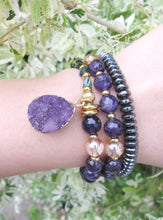 SALE - Amethyst + Quartz Mala Bracelet with Druzy Charm