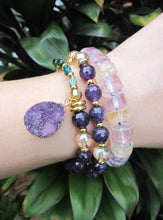 SALE - Amethyst + Quartz Mala Bracelet with Druzy Charm