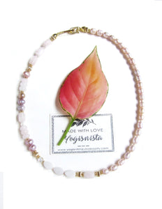 Rose Quartz and Blush Pink Pearl Gemstone Necklace - Love, Fertility, Protection