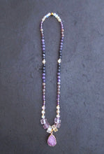 SALE - 2 pc set, Bohemian Charoite, Ametrine, Citrine Quartz, Druzy Pendant Beaded Necklace