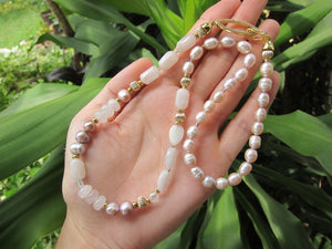 Rose Quartz and Blush Pink Pearl Gemstone Necklace - Love, Fertility, Protection