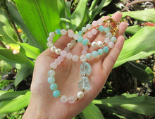 Rose Quartz, Freshwater Pearl, Blue Quartz Beaded Necklace