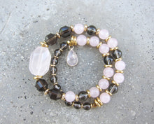 Love, Fertility, Balance, Grounding - Rose Quartz, Smoky Quartz Mala Bracelet in 27 Beads