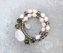 Love, Fertility, Balance, Grounding - Rose Quartz, Smoky Quartz Mala Bracelet in 27 Beads