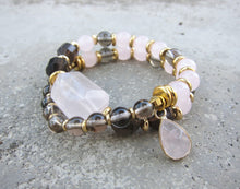 Love, Fertility, Balance, Grounding - Rose Quartz, Smoky Quartz Mala Bracelet in 27 Beads