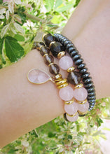 Love, Fertility, Balance, Grounding - Rose Quartz, Smoky Quartz Mala Bracelet in 27 Beads