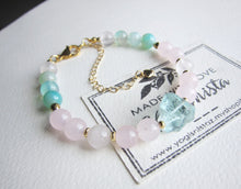 Rose Quartz, Blue Quartz Beaded Bracelet