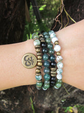 Tree Agate, Black Onyx, Moss Agate, OM Mala Bracelet or Necklace