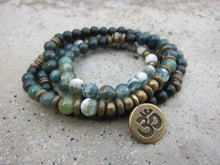 The Deep Forest Green Mala - 108 Bead in Moss Agate, Tree Agate Mala Bracelet or Necklace