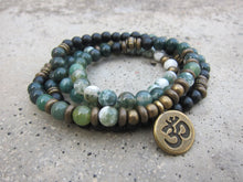 The Deep Forest Green Mala - 108 Bead in Moss Agate, Tree Agate Mala Bracelet or Necklace