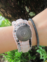 Madagascar Pink Rose Quartz Gemstone Leather Cuff Wrap Bracelet (wrist 6.5 - 7.5 inch) - Limited Edition