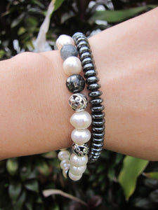 Unisex Freshwater Pearl Balinese Stainless Steel Bracelet