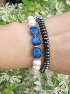 Bora Bora Freshwater Pearl and Blue Kyanite Bracelet