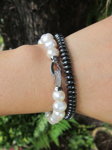 Unisex Freshwater Pearl Balinese Stainless Steel Bracelet