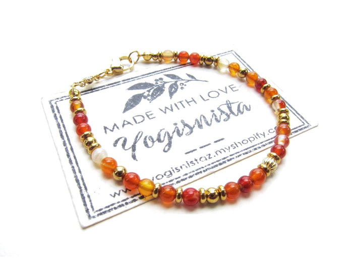 Dainty Carnelian Gemstone Bracelet in Stainless Gold Finish - Sacral Chakra