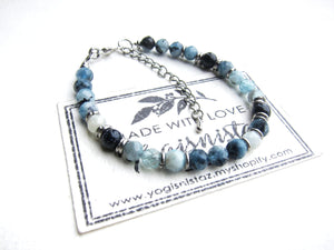 Aqua Blue Tourmaline Gemstone Bracelet in Stainless Steel Findings